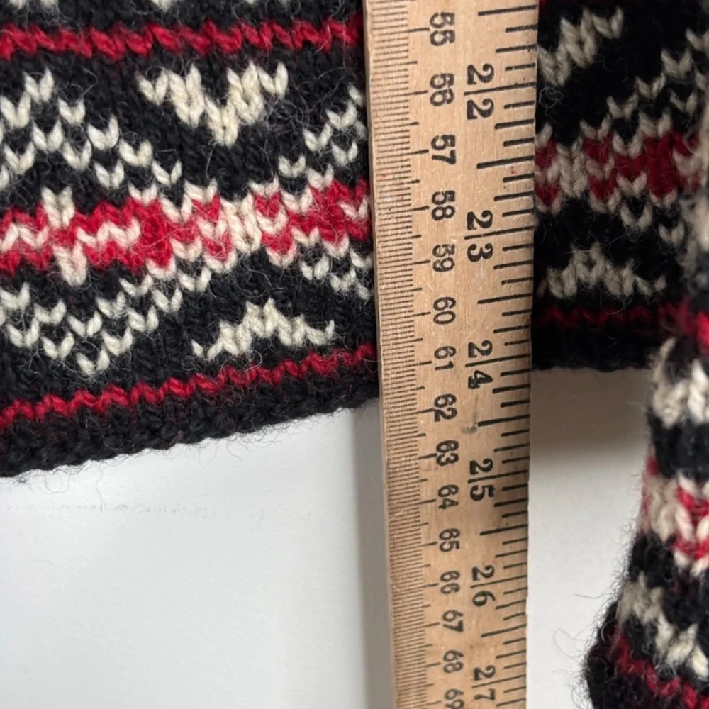 VTG LL Bean Wool Fair Isle Cardigan S Nordic Black Cream Red Cottage Made in USA